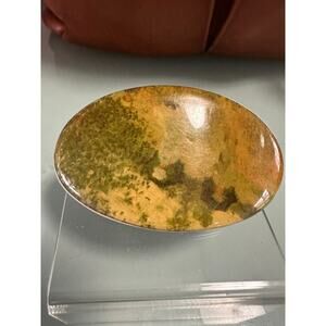 Vintage "MADE IN FRANCE" Oval Hair Barrette: Earthy Stone & Resin Cabochon